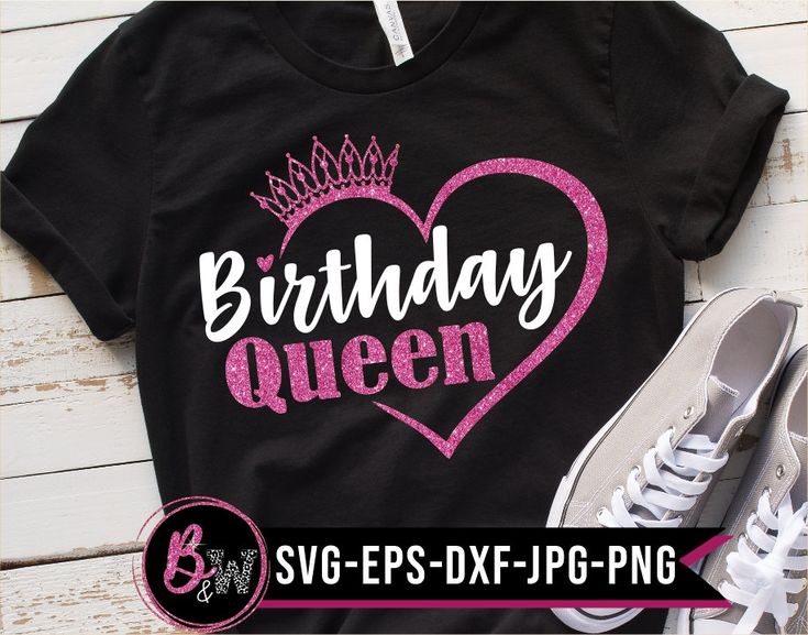 birthday queen shirt with pink glitter heart and crown