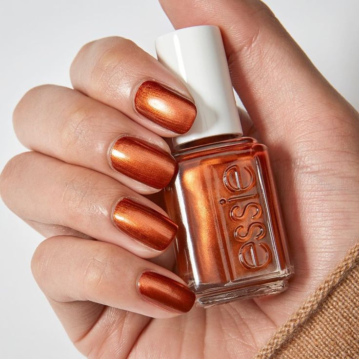 Burnt Orange Metallic Nails, Burnt Orange Gold Nails, Metallic Orange Nails, Burnt Orange Chrome Nails, Burnt Orange Nails, Spring Pedicure, Metallic Nail Polish, Nail Pictures, Best Nail Polish