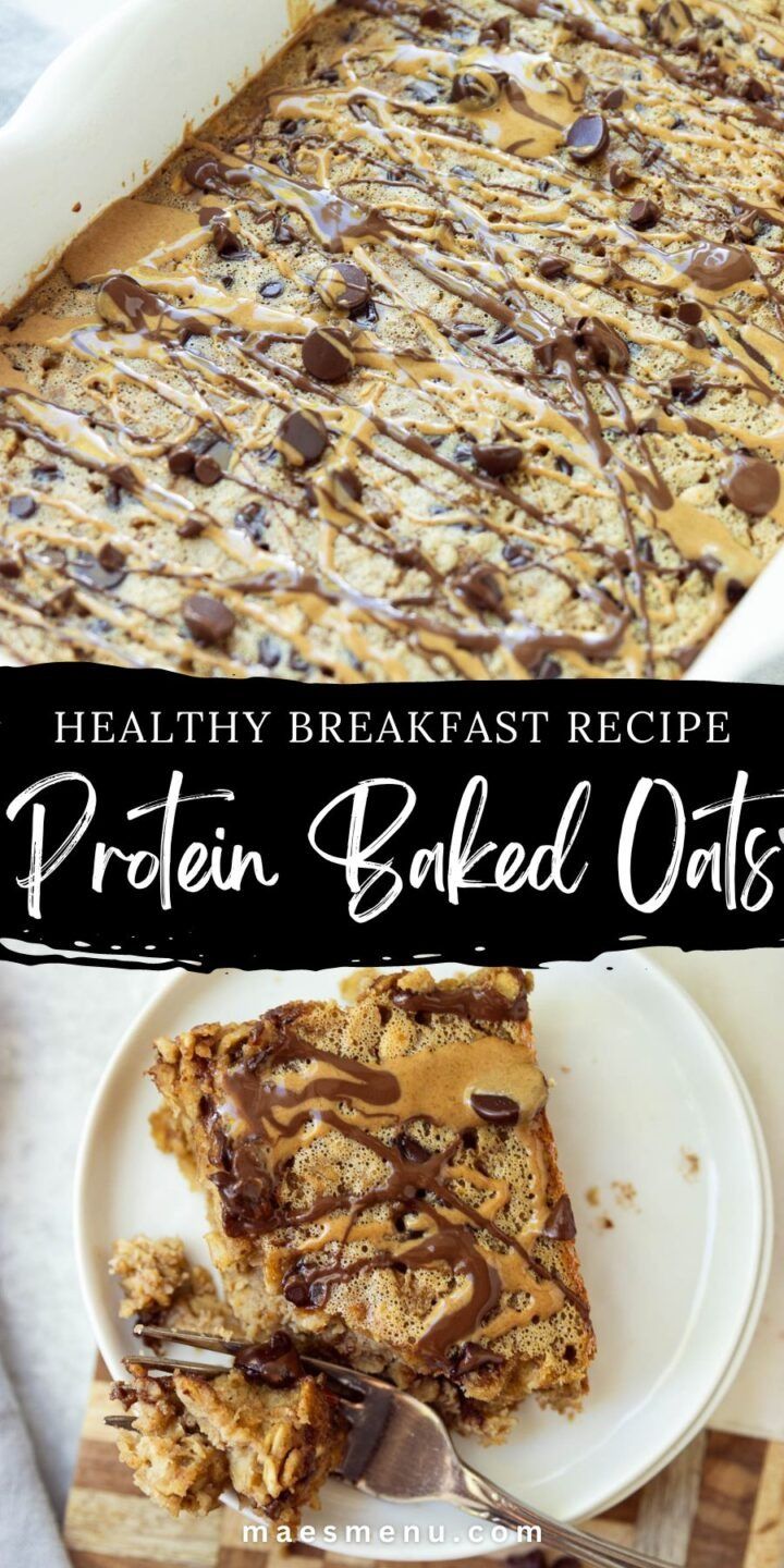 healthy breakfast recipe protein baked oatmeal bars with chocolate chips and peanut butter