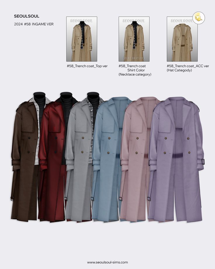 the trench coat is different colors and sizes