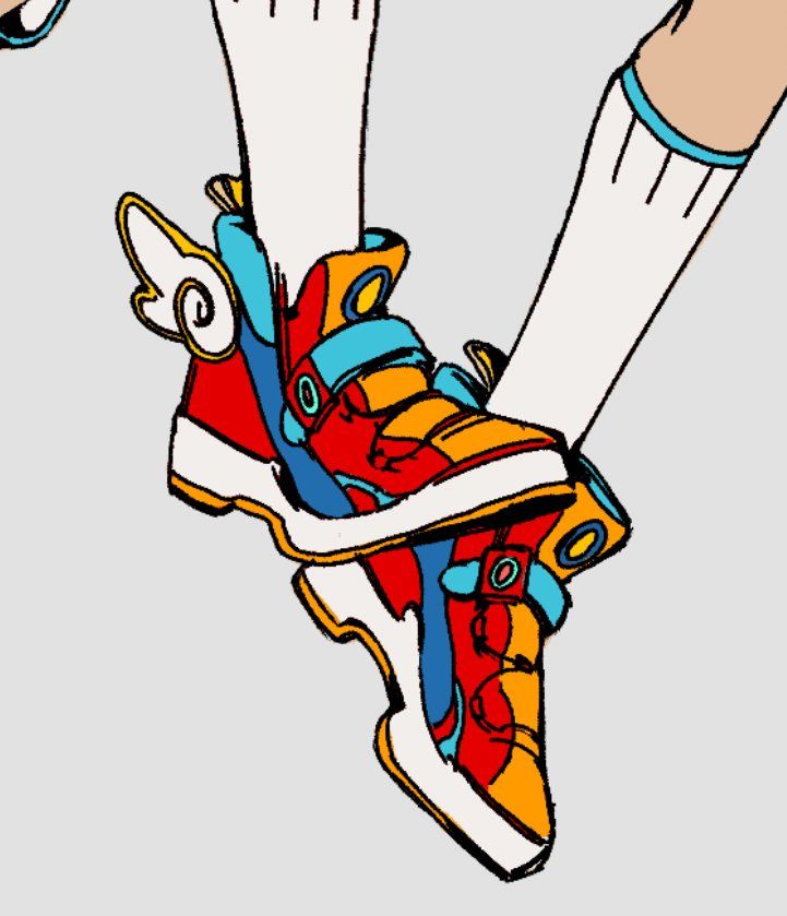 a drawing of someone's feet wearing colorful sneakers