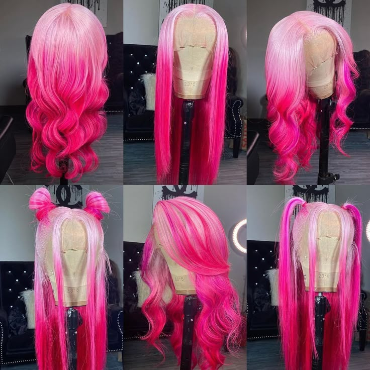 Lace Front Wig Virgin Human Hair Pink Ombre 150%Density 16" Wave Light, Ombre Lace Front, Wig Ideas, Ombre Lace, Pink Wig, Pretty Hair Color, Beautiful Wigs, Human Virgin Hair, Straight Lace Front Wigs