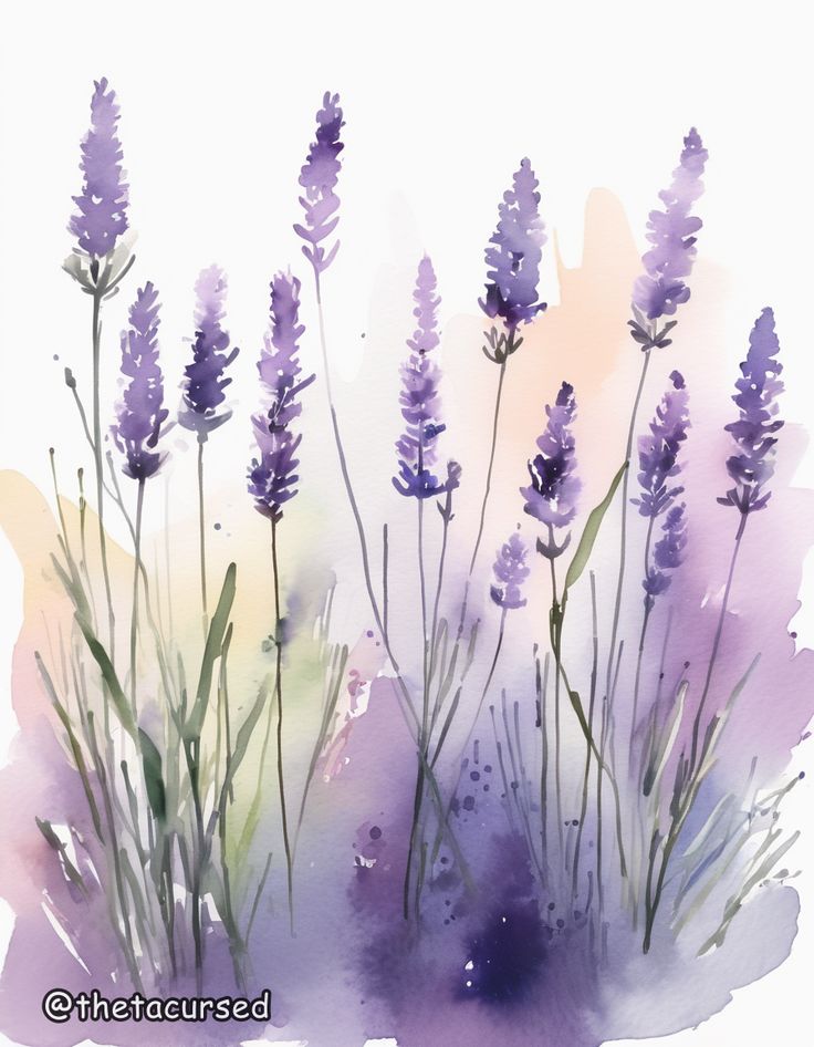 watercolor painting of lavender flowers on white background