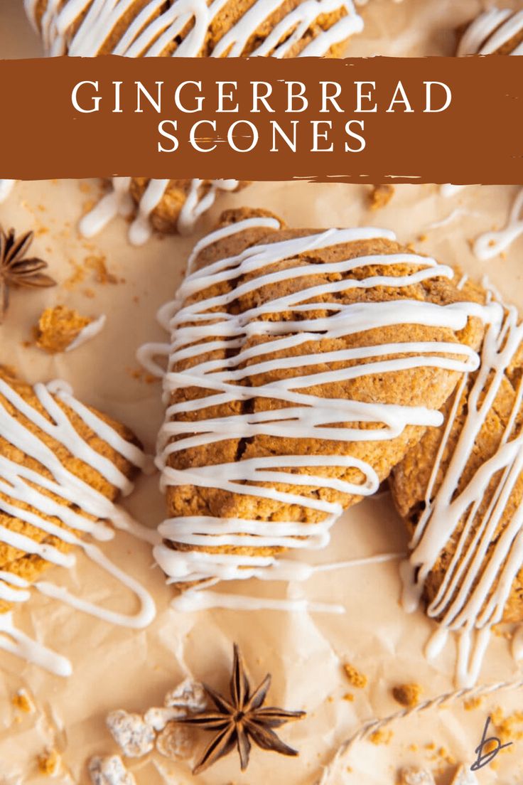 gingerbread scones with white icing and star anise on top