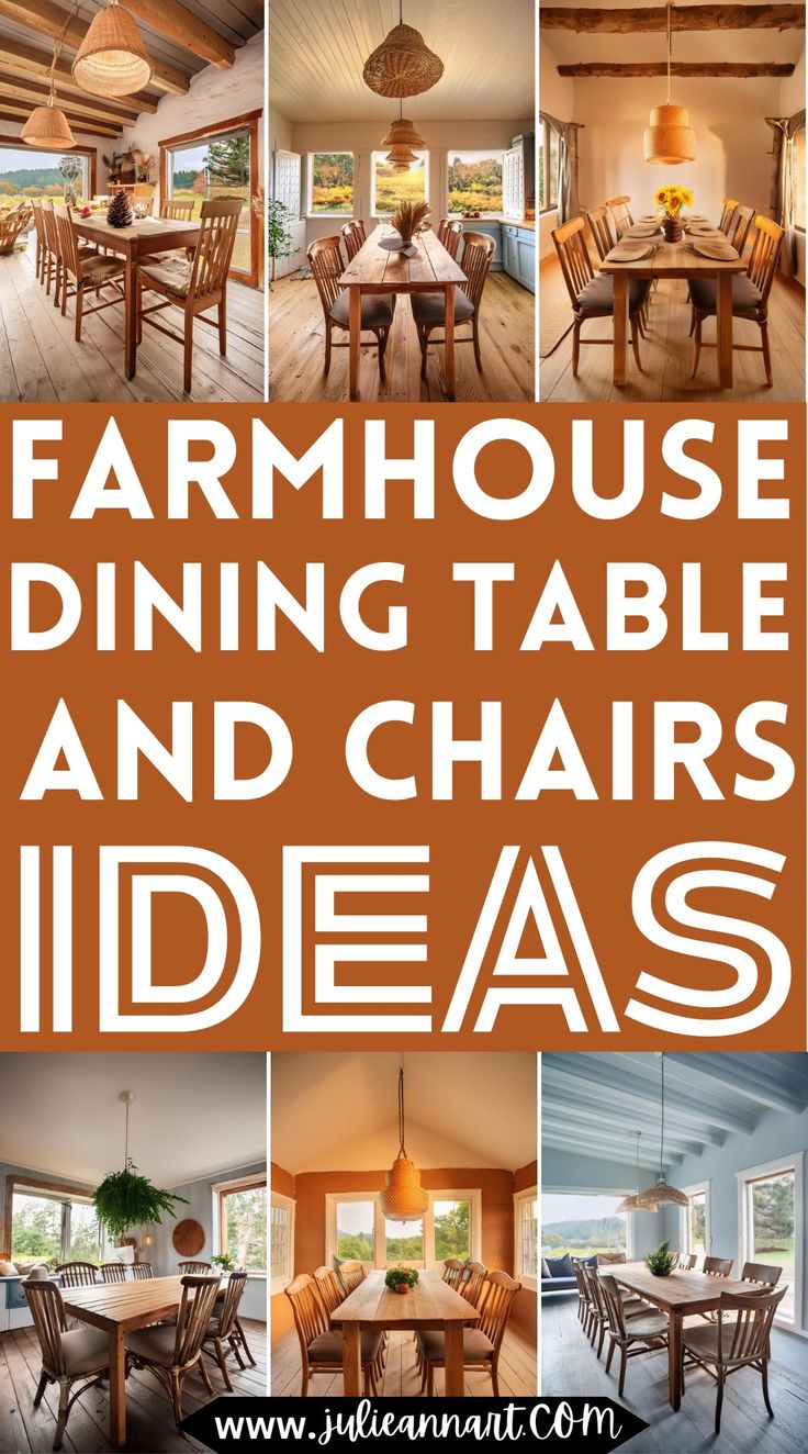 a collage of photos with the words farmhouse dining table and chairs ideas