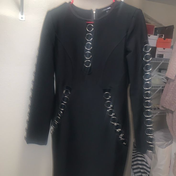 Brand Nwt Fashion Nova Edgy Long Sleeve Bodycon Party Dress, Edgy Long Sleeve Party Dress, Edgy Black Bodycon Dress For Party, Edgy Black Bodycon Dress For Going Out, Edgy Long Sleeve Bodycon Dress, Edgy Long Sleeve Mini Dress For Going Out, Black Edgy Bodycon Dress For Evening, Edgy Long Sleeve Dress For Date Night, Edgy Long Sleeve Dresses For Going Out