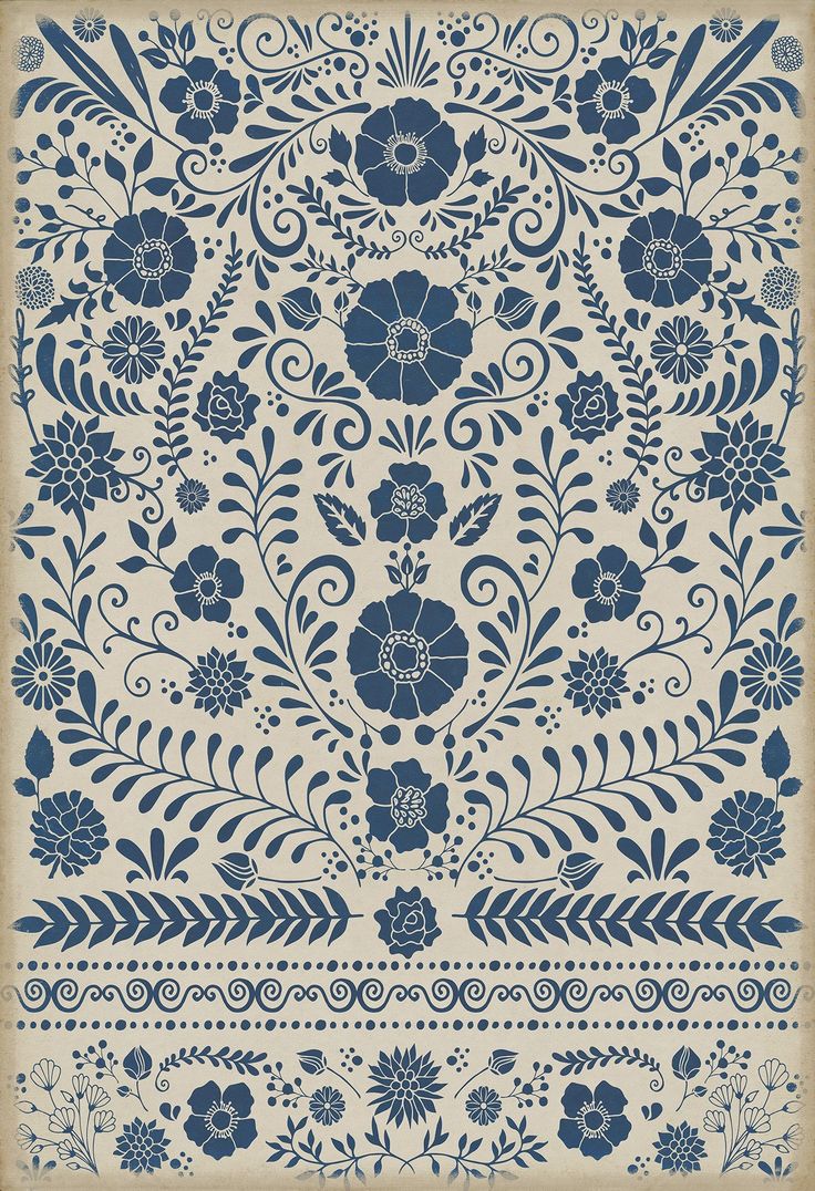 a blue and white floral design on a beige background with an old - fashioned frame