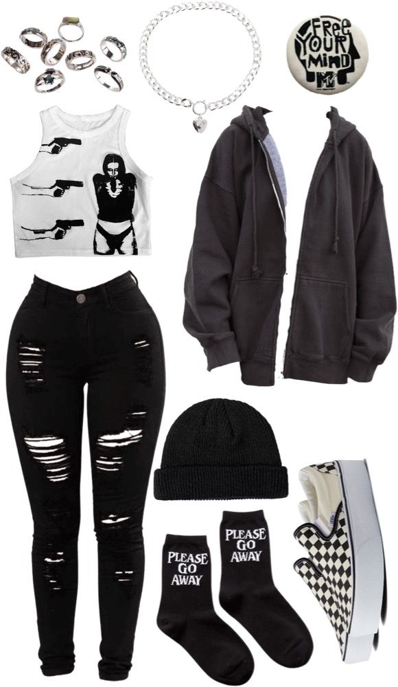 Tenacious D Concert Outfit, Wednesday Fits, Vans Fits, Supernatural Inspired Outfits, Clean Goth, Casual Edgy Outfits, Tenacious D, Outfit Dark, Punk Style Outfits