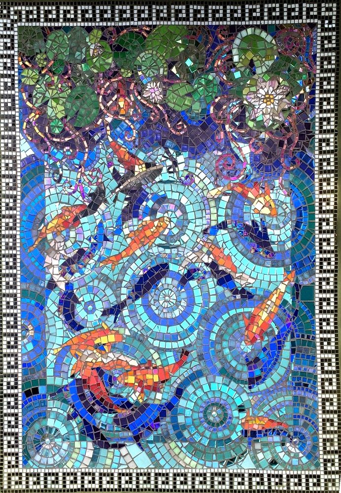 an artistic mosaic with fish in the water