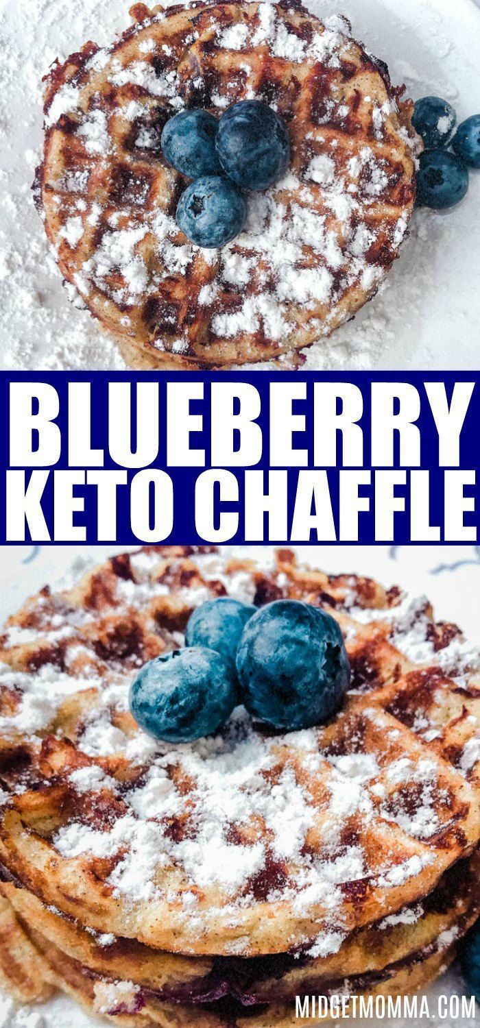 blueberry keto waffles with powdered sugar on top