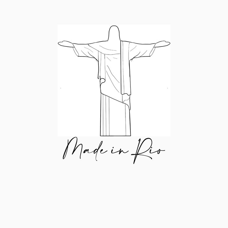 a drawing of the statue of christ in black and white with the words made in rio written below it