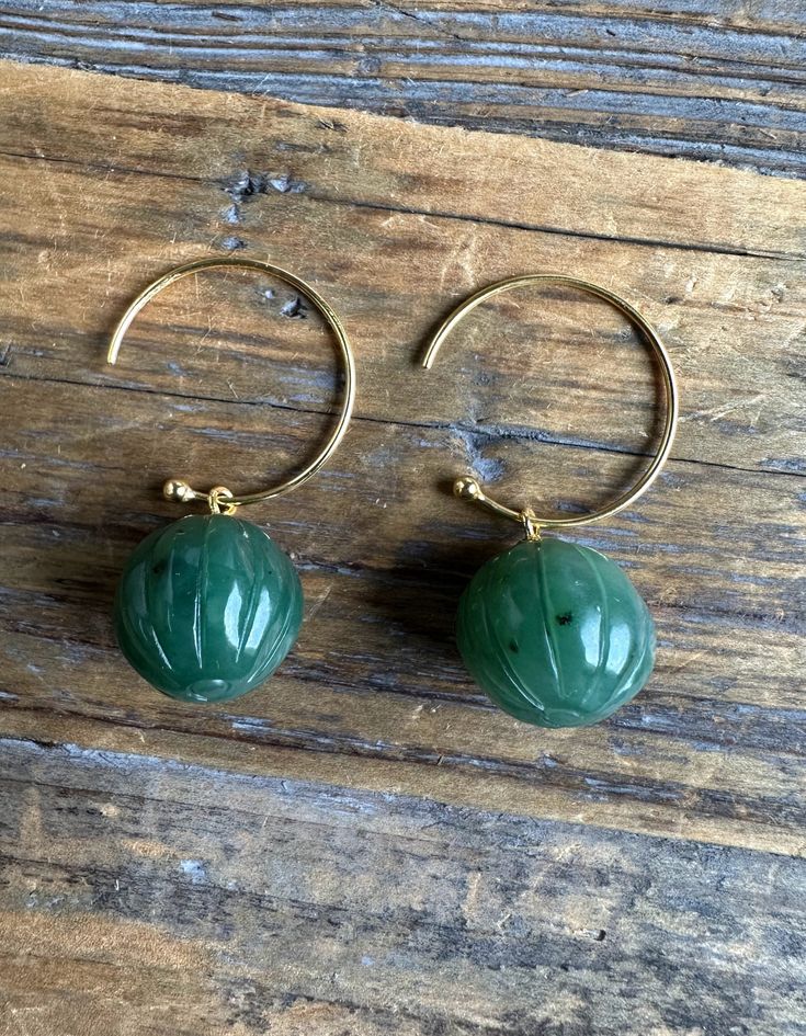 Canadian Nephrite Jade Earrings are set on sterling silver gold-plated earrings. These are a new style for us; I do not have a stopper yet, so please wear them carefully. The jade is approximately 13mm Jade Charm, Jade Bangle, Nephrite Jade, Jade Earrings, Jade Ring, Jade Bracelet, Jade Carving, Drop Beads, Jade Jewelry