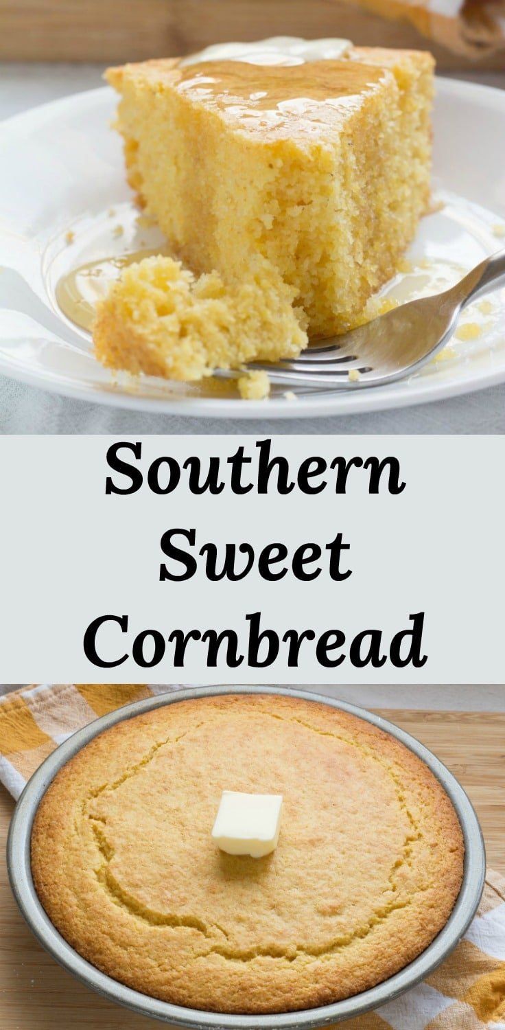 two pictures showing different types of cornbread on plates and in pans with the words southern sweet cornbread