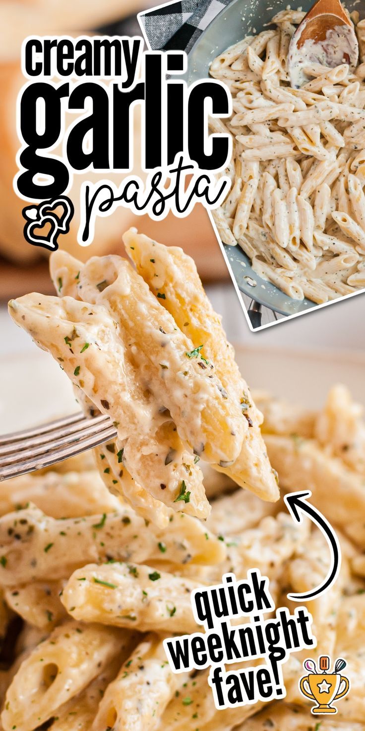 Creamy Garlic Pasta Garlic Alfredo Pasta, Garlic Pasta Recipe, Creamy Garlic Pasta, Pasta Recipes Alfredo, White Sauce Pasta, Garlic Cream Sauce, Fast Dinner, Cheesy Pasta, Garlic Pasta