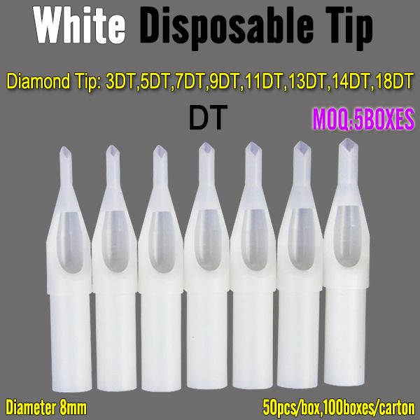 Wormhole 50 pcs/box 8mm White disposable Tattoo Tips Diamond for Tattoo needles 3DT 5DT 7DT 9DT 11DT 13DT 14DT 18DT Tattoo Equipment, Bottles Decoration, Good Things, Feelings