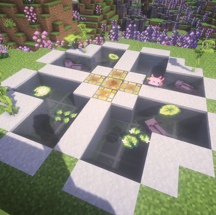 Axolotl flower pond that also acts as a skylight. Made in the Minecraft AOF5 modpack. Minecraft Pond, Minecraft Axolotl, Cute Minecraft Houses, Minecraft Plans, Minecraft Decorations, Minecraft Architecture, Minecraft Projects, Minecraft Designs, Minecraft Houses