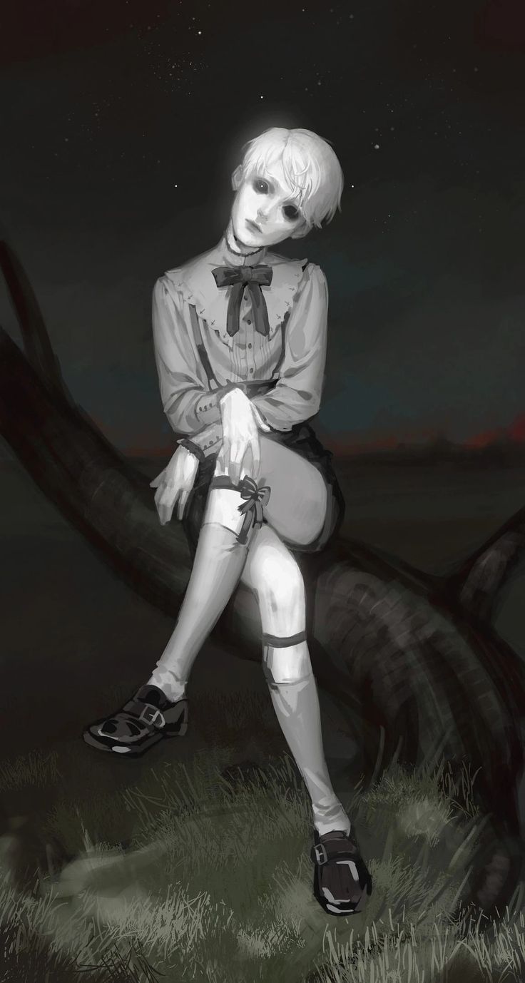 a drawing of a boy sitting on a tree branch with his legs crossed, wearing shorts and shoes