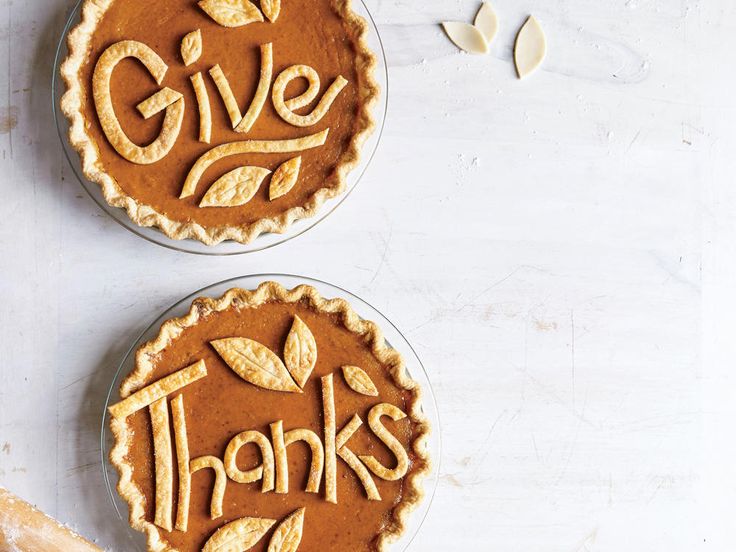 two pies with the words give thanks written on them