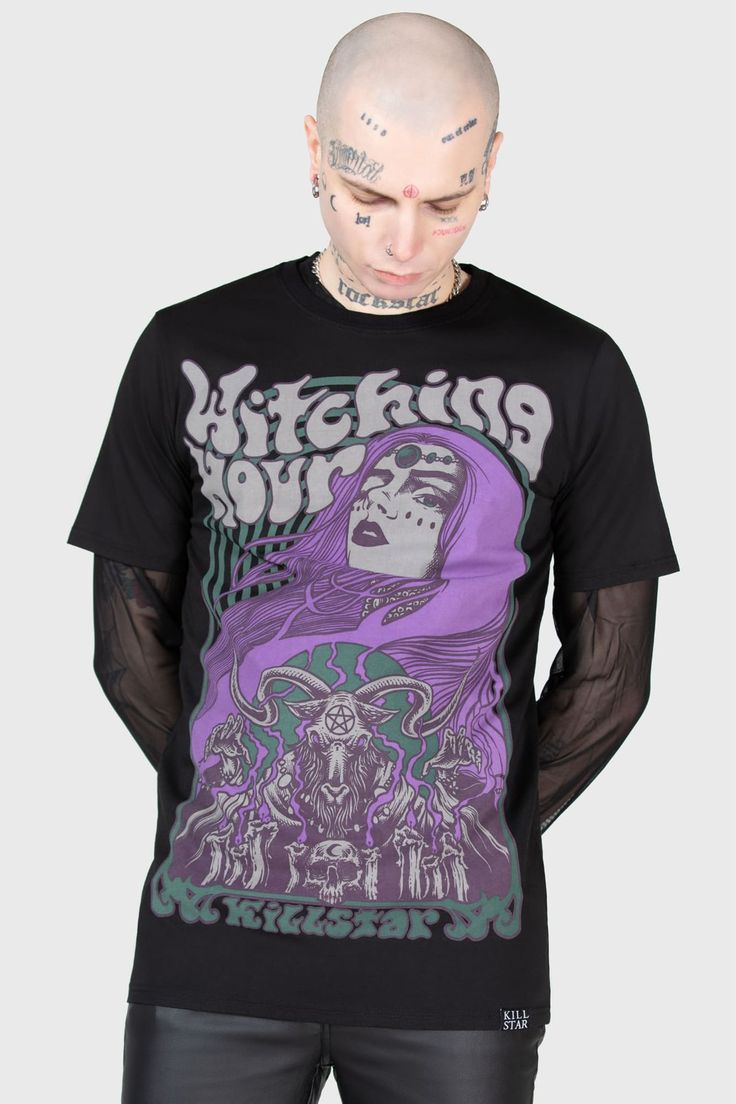 WITCHING HOUR.- Soft, stretch cotton.- Statement, custom graphics on front and back.- Short sleeves.- Crew neckline.- Relaxed.With KILLSTAR branding, Fabric 1: 100% Cotton Neck trim: 93% Viscose 7% Elastane.Machine wash cold (30°c) / Do not bleach / Do not tumble dry / Iron at low temperature / Do not dry clean. Imported. Witching Hour, Custom Graphics, T Shirt Vest, Stretch Cotton, Crew Neckline, Bleach, Mens T, Dry Clean, Short Sleeves