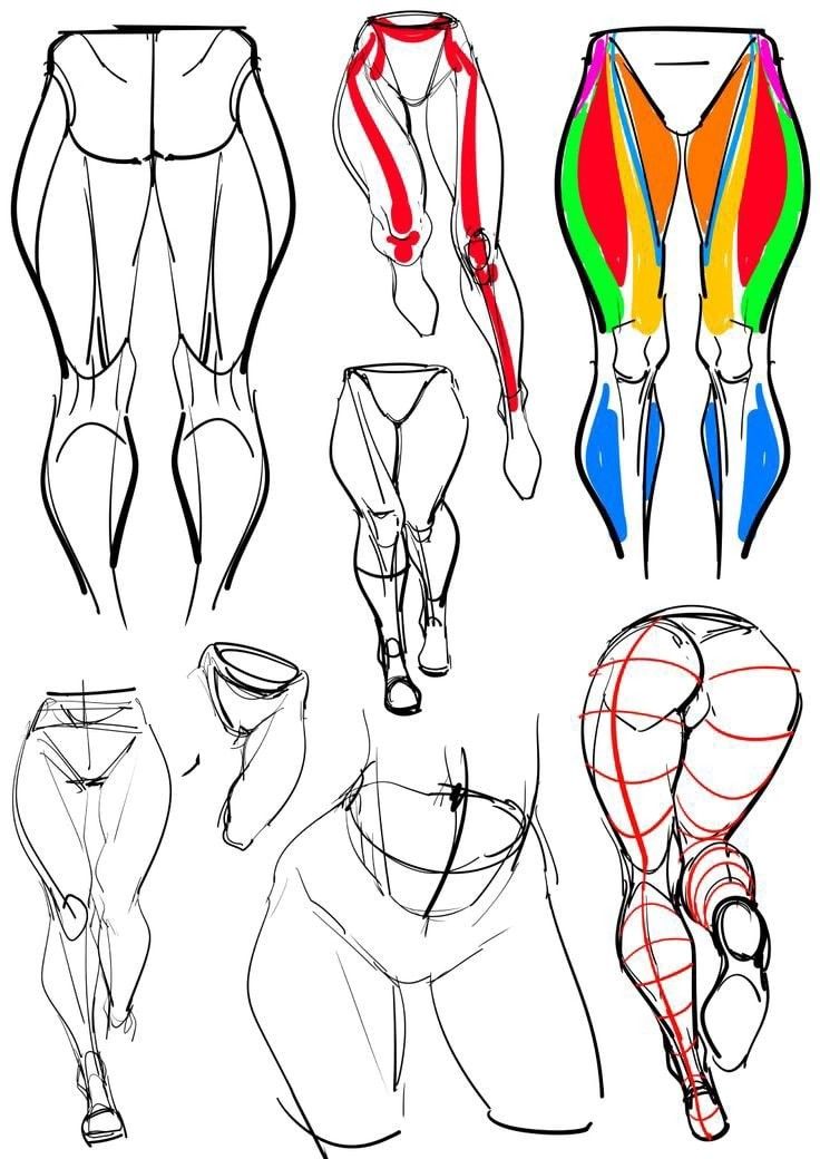 an image of different types of pants and leggings sketched on white paper