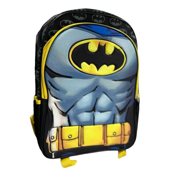 Show Off Your Love For The Caped Crusader With This Batman Dc Comics Boy's Kids Muscle Bookbag Backpack School Bag Tote. Perfect For School, Hiking, Or Camping, This Backpack Features A Bold Black Color With A Geometric Pattern And A Zip Closure. The Spacious Interior Has An Item Height Of 15 1/2" And An Item Width Of 12 1/2", Providing Enough Room To Store All Your Essentials. This Backpack Is Made In China And Is Perfect For Any Young Fan Of The Dark Knight. 10% Discount For Bundles For 3 Item Back To School Cartoon Print Bags, School Bags With Cartoon Print For Back To School, Cartoon Print School Backpack, Cartoon Backpack For Daily Use, Novelty Backpack For Daily Use, Back To School Backpack With Cartoon Print, Back To School Cartoon Print Backpack, Cartoon Backpack For School, Cartoon Style Rectangular School Backpack