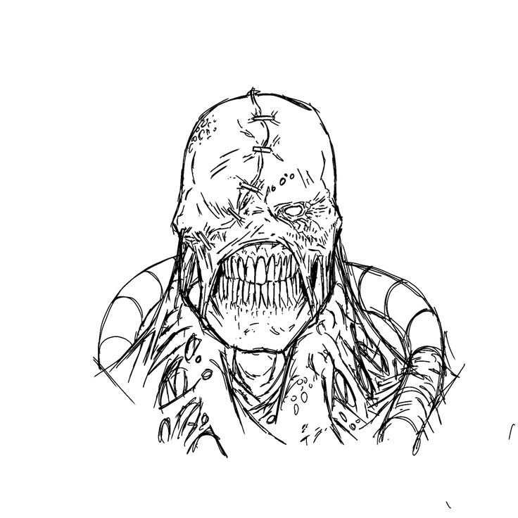 a drawing of a man with his head in the shape of a monster's mouth