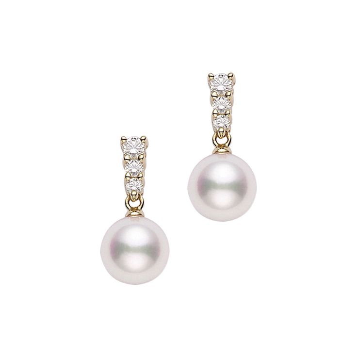 Akoya Pearl and Diamond Morning Dew Drop Earrings Mikimoto Jewelry, Morning Dew, Dew Drops, Akoya Pearls, Simple Jewelry, Women Accessories Jewelry, Pearl Jewelry, Primary Color, Color Schemes