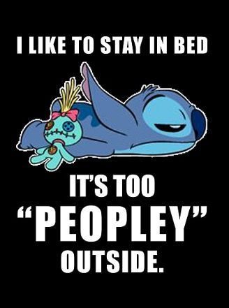 an image of a cartoon character that is saying i like to stay in bed it's too peopley outside