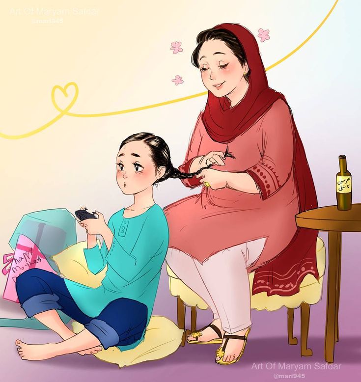 Mother And Daughter Drawing, Mother Daughter Art, Mother Daughter Pictures, Childhood Memories Art, Love Cartoon Couple, Anime Muslim, Girly Drawings, Cute Cartoon Pictures