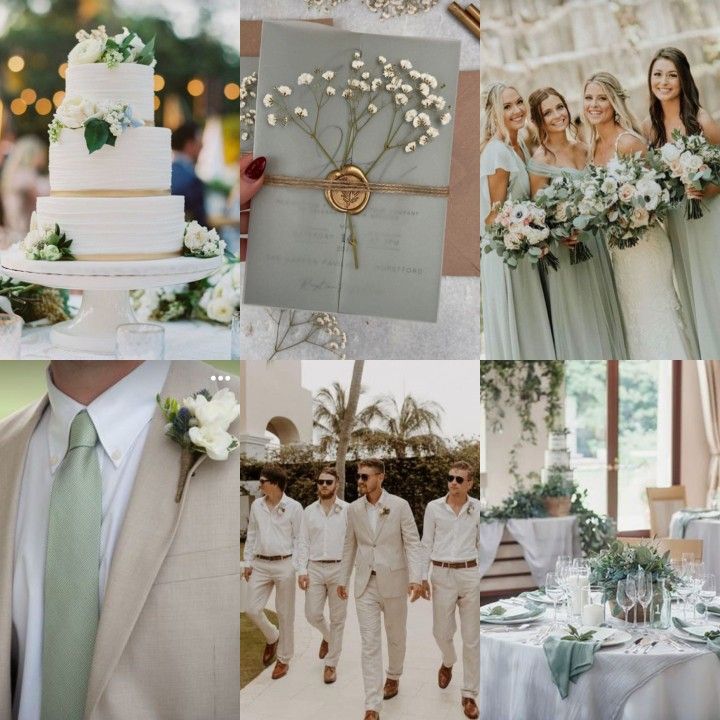 a collage of photos with people dressed in wedding attire