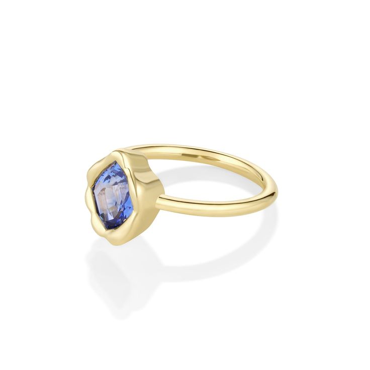 Modern yet forever timeless, this one-of-a-kind ring features a 1.18ct no heat sapphire with saturated blue hues. Wear this ring as an alternative engagement ring or statement cocktail ring. We love this design paired with white diamond bands... or let her beauty shine solo. Please note resizing this ring adds an extra 7-10 days for delivery. Modern Gold Sapphire Ring With Polished Finish, Modern 14k Gold Sapphire Ring With Bezel Setting, Fine Jewelry Sapphire Ring With Smooth Bezel, Luxury Fine Jewelry Sapphire Ring With Smooth Bezel, Luxury 14k Gold Sapphire Ring With Bezel Setting, Saturated Blue, Bezel Ring, Alternative Engagement Rings, Blue Hues