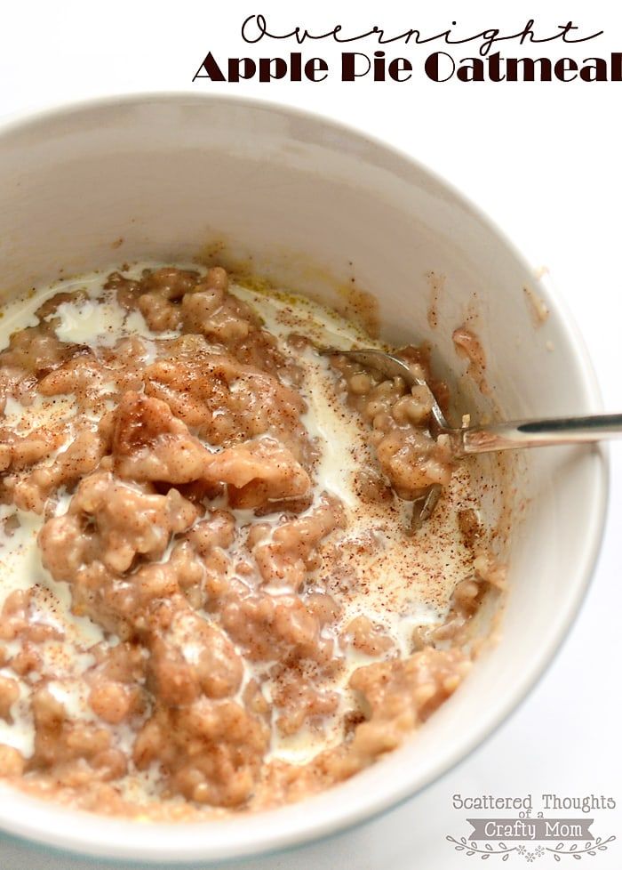 an apple pie oatmeal in a white bowl