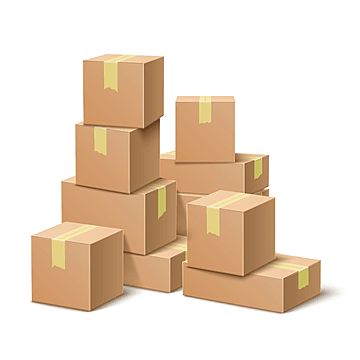 several cardboard boxes stacked on top of each other