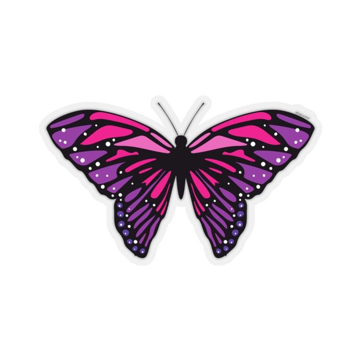 a pink and purple butterfly sticker on a white background