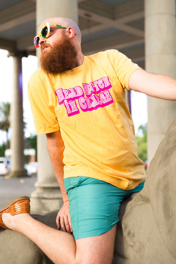 "Head Butch In Charge" screen-printed yellow shirt. Let everyone know who is really in charge with this fun shirt. Pre-shrunk, soft washed, garment dyed fabric Designed and made in New Orleans Unisex sizing Size Chart: (in inches) S M L XL 2XL 3XL Sleeve Length 8 8 ¼ 9 9 ½ 9 ¾ 9 ¾ Full Body Length 27 28 ½ 30 31 ½ 32 ¾ 33 Body Width 18 ½ 20 ½ 22 ½ 24 ½ 26 ½ 28 Yellow Cotton Shirt With Screen Print, Yellow Cotton T-shirt With Screen Print, Yellow Shirt With Funny Print And Relaxed Fit, Yellow Shirt With Funny Print In Relaxed Fit, Yellow Graphic Tee Shirt With Screen Print, Yellow Graphic Tee With Screen Print, Yellow Spring Shirt With Screen Print, Yellow Screen Print Shirt For Spring, Pre-shrunk Yellow Shirt For Spring