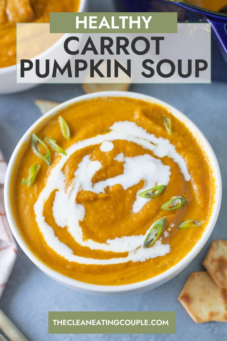 healthy carrot pumpkin soup in a white bowl