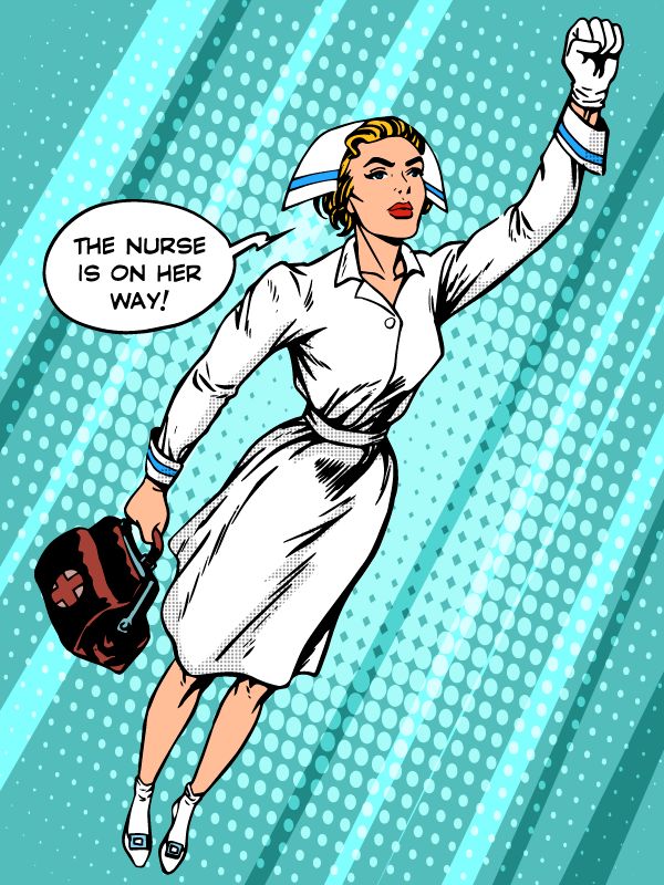 the nurse is on her way, pop art retro comic book style illustration stock photo