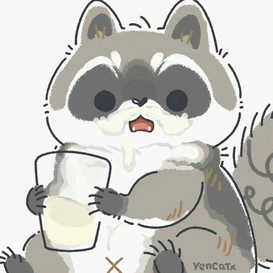 a raccoon holding a cup and looking at the camera