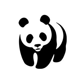 the panda bear is black and white in this logo, it looks like he's looking