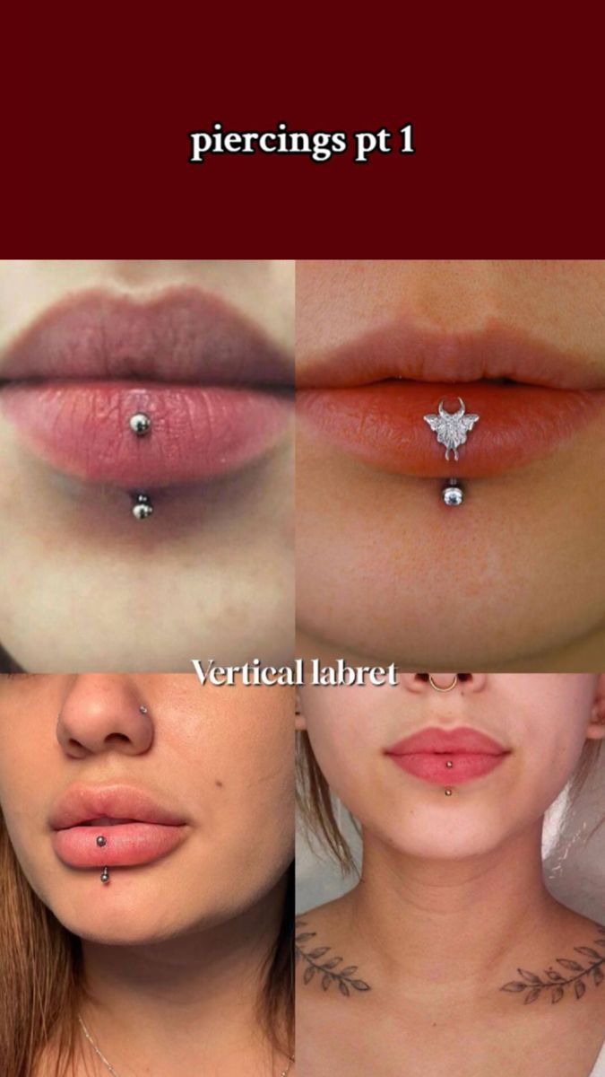 three different pictures of the same woman's lips and nose with piercings on them