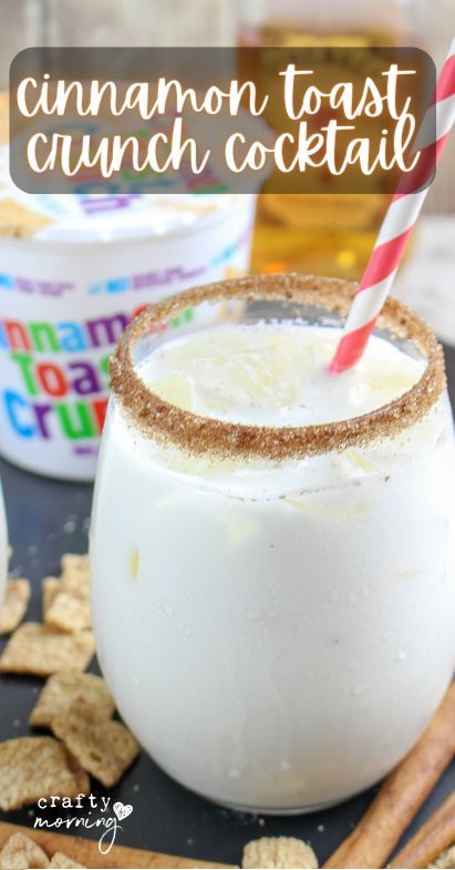 cinnamon toast crunch cocktail in a glass with a straw