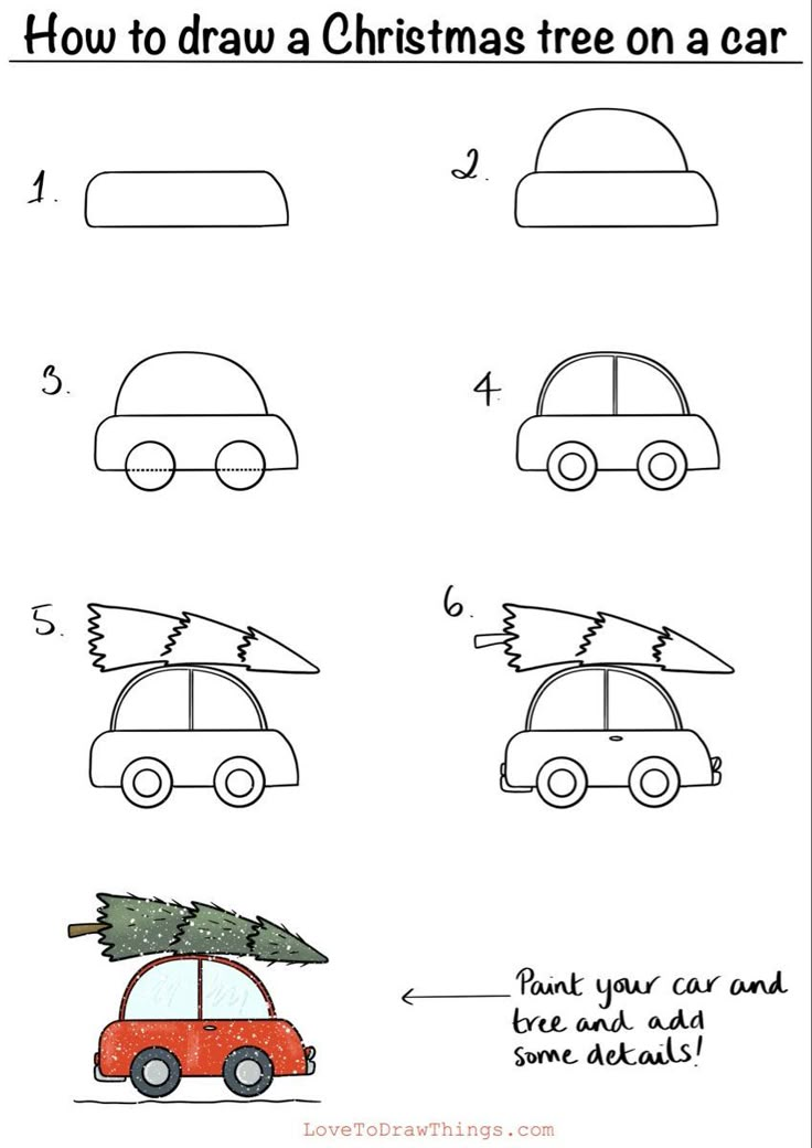 how to draw a christmas tree on a car with instructions for children and adults alike