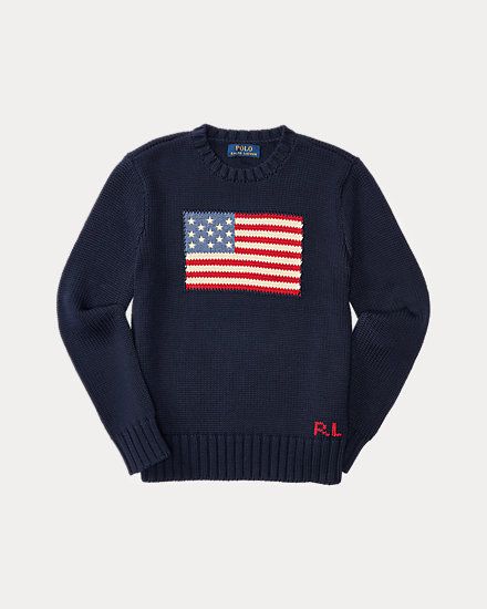 Flag Sweater, Ralph Lauren Bedding, American Flag Sweater, Ralph Lauren Boys, Knit Sleeve, Round Neck Sweaters, Cotton Pullover, Knitting Women Sweater, Ralph Lauren Sweater