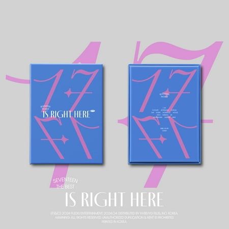 two blue and pink square frames with the words is right here