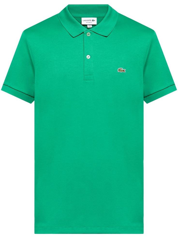 bright green cotton piqué weave polo collar short front button fastening logo patch at the chest short sleeves straight hem Fitted Green Polo Shirt For Summer, Sporty Green Polo Shirt For Summer, Green Short Sleeve Polo Shirt For Summer, Casual Green Polo Shirt For Summer, Green Top With Ribbed Collar And Short Sleeves, Green Short Sleeve Top With Ribbed Collar, Green Cotton Polo Shirt With Collared Neckline, Green Tops With Ribbed Collar And Short Sleeves, Casual Green Collared Polo Shirt