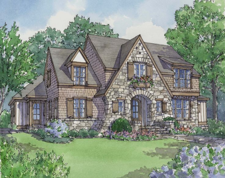 this is an artist's rendering of the front elevation of these european home plans