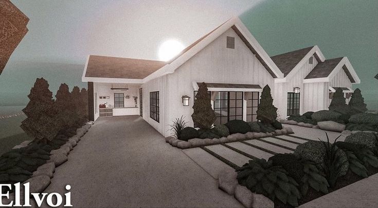 Drive Way Ideas Bloxburg, Bloxburg House Ideas 1 Floor Outside, Bloxburg Chicken Coop, Small Modern Exterior, Layouts For Bloxburg, Bloxburg 1 Story House Ideas, 2 Story Exterior, Modern Family Farmhouse, 1 Floor House