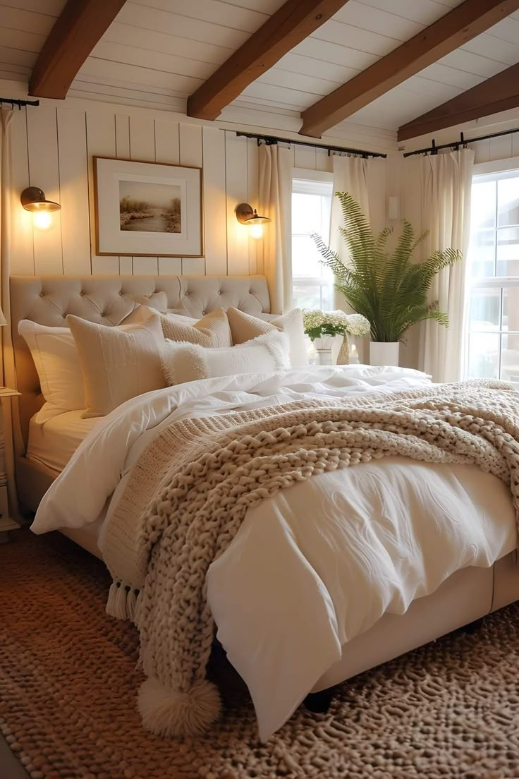 a bed with white linens and pillows in a bedroom