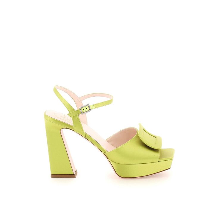 Roger Vivier Satin Sandals Featuring A Tone-On-Tone Buckle. Adjustable Ankle Strap With Rhinestone Buckle, Wide Heel And Square Toe. Leather Footbed And Leather Sole.Material: 68% Vi 32% SeMade In: ItaliaColor: GreenCollection: Fall - Winter 2023Rvw69935110rs0 Luxury Green Heels With Buckle Closure, Luxury Green Sandals With Block Heel, Elegant Green Sandals With Sculpted Heel, Green Ankle Strap Heels For Gala, Luxury Green Evening Sandals, Green Platform Sandals For Evening, Green Formal Sandals With Buckle Closure, Designer Green Sandals For Cocktail, Formal Green Sandals With Buckle Closure