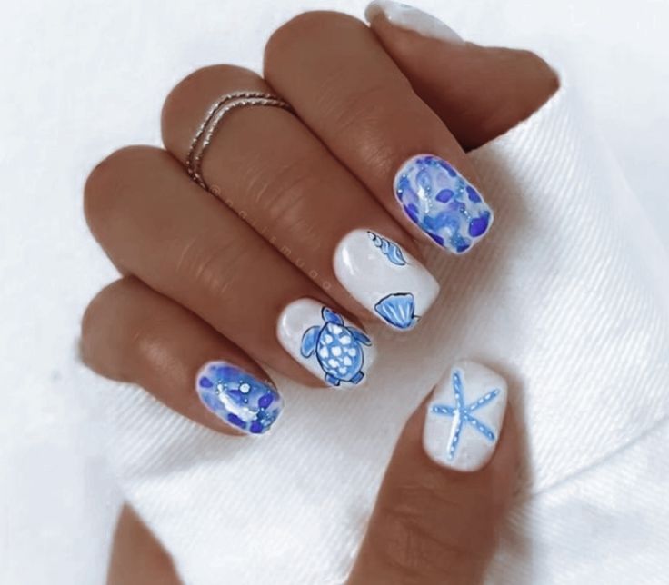 Turtle Nails, Beach Themed Nails, Seashell Nails, Cruise Nails, Wave Nails, Beach Nail Designs, Beachy Nails, Beach Nail, Cute Simple Nails